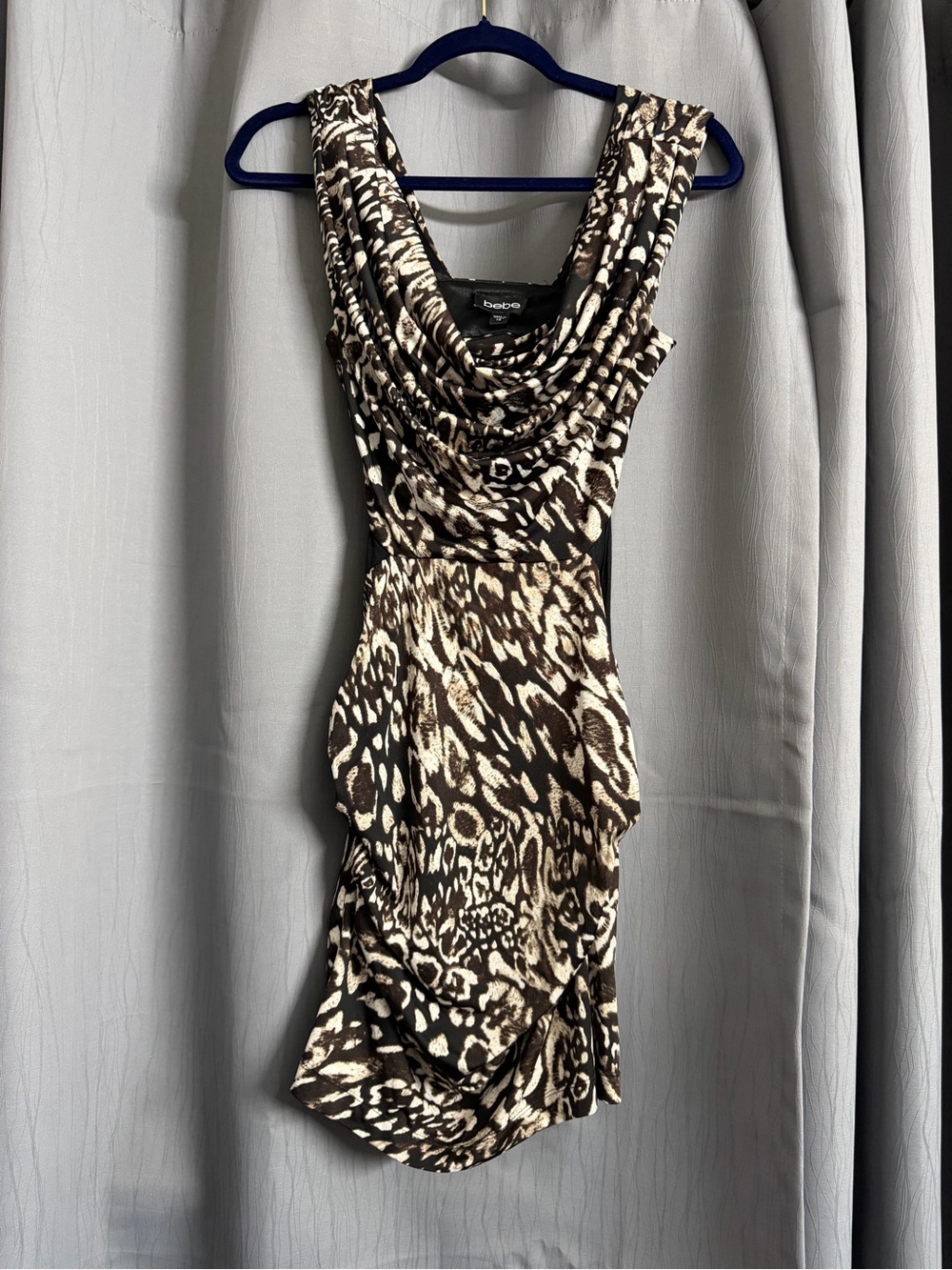 bebe Brown & Cream Animal Print Cowl Neck Dress